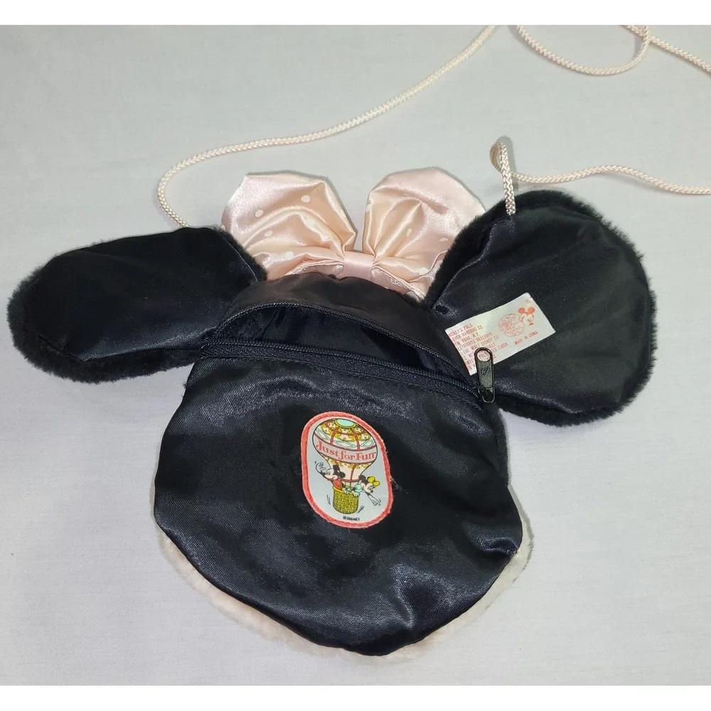 Disney Minnie Mouse Plush Crossbody Bag Vintage Mickey's Pals Black Pink Bow